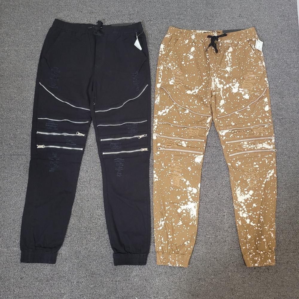 CARBON Size M Jogger Pants Mens Distressed Multi-Zip Splatter Lot of 2